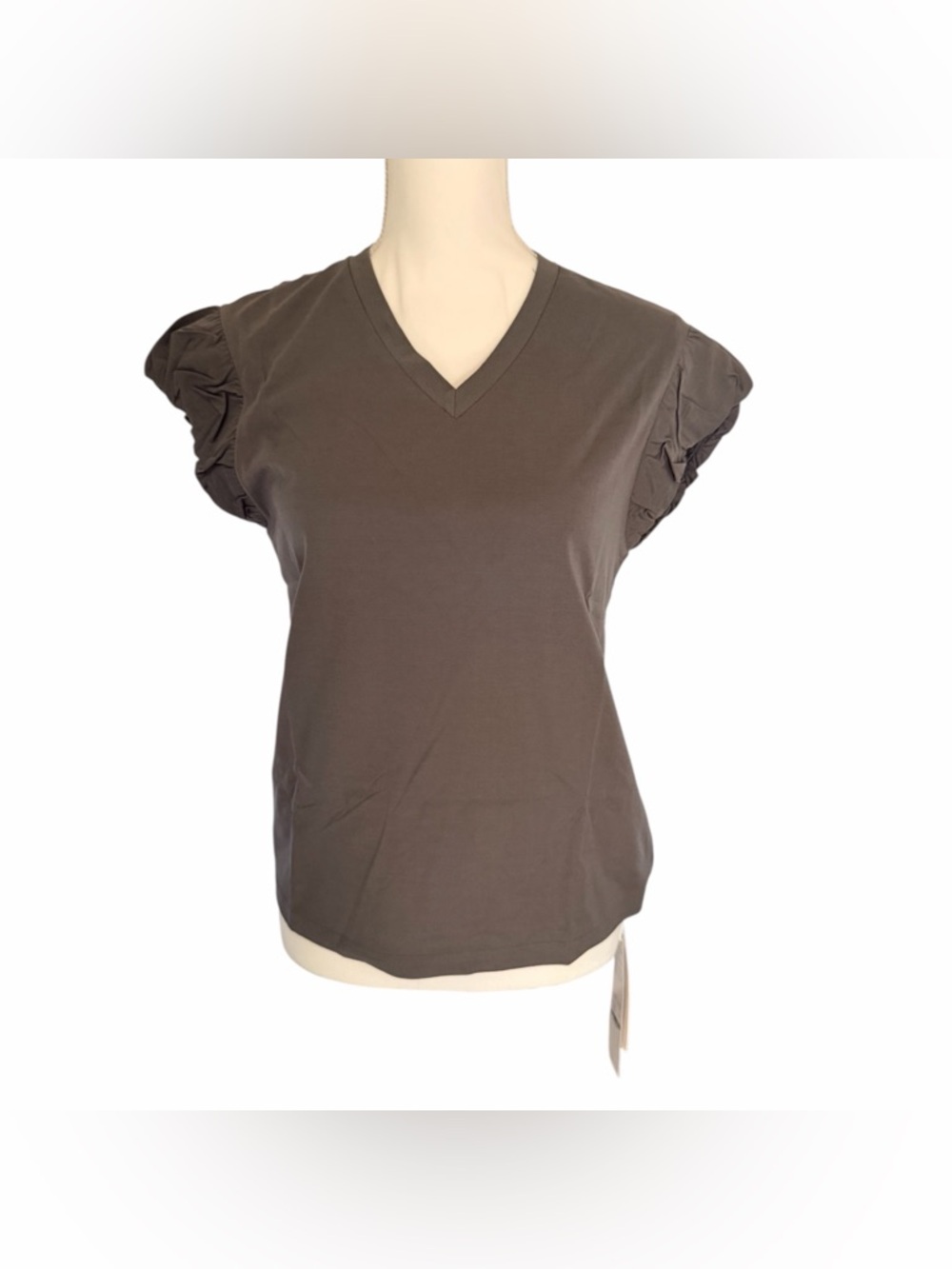 NWT Women's V-Neck Ruffle Sleeve Tee - Gray Size Small